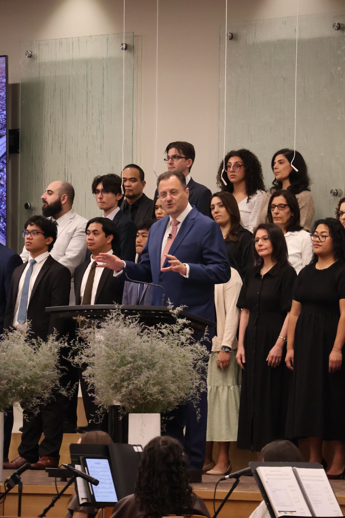 Pastor Mansour with the worship team